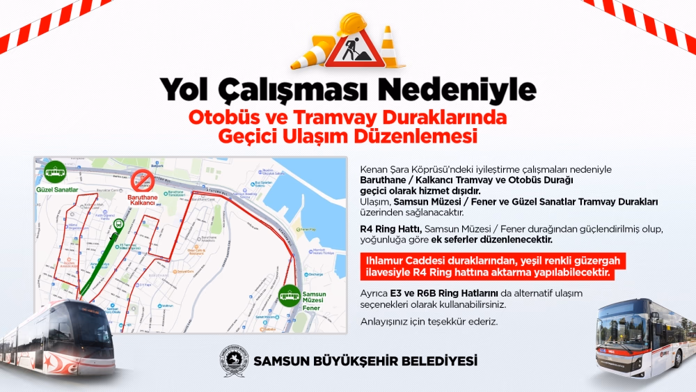 BARUTHANE-KALKANCI DURAĞI GEÇİCİ OLARAK HİZMET DIŞI KALACAK